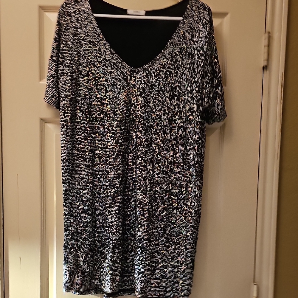 Cherish Black and Multi Color V-Neck Dress